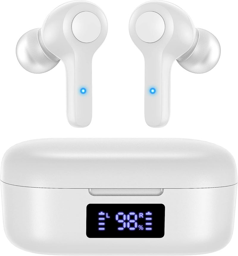 MOZOTER Bluetooth 5.3 Wireless Earbuds,Deep Bass Loud Sound Clear Call Noise Cancelling with 4 Microphones in-Ear Headphones with Wireless Charging Case Compatible for iPhone Android,Work-White - Image 1